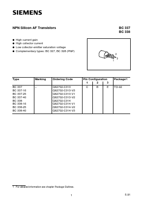 BC338 Datasheet PDF Siemens AG