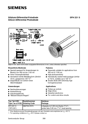 SFH221S Datasheet PDF Siemens AG