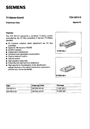 TDA6612-5 Datasheet PDF Siemens AG