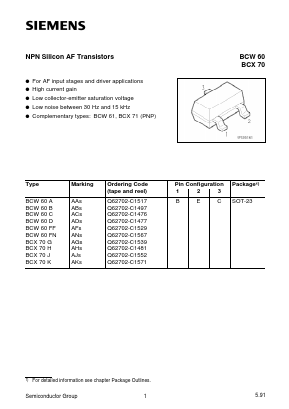 BCW60 Datasheet PDF Siemens AG