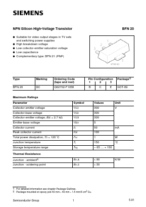 BFN20 Datasheet PDF Siemens AG