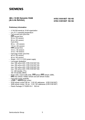 HYB3165160T-60 Datasheet PDF Siemens AG