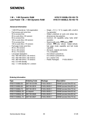 HYB511000BJ Datasheet PDF Siemens AG