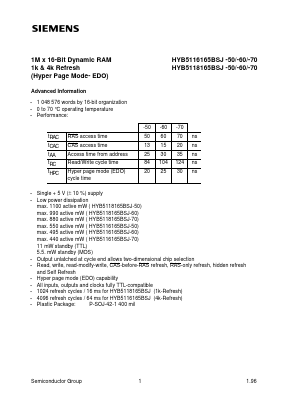 HYB5116165BJ-50 Datasheet PDF Siemens AG