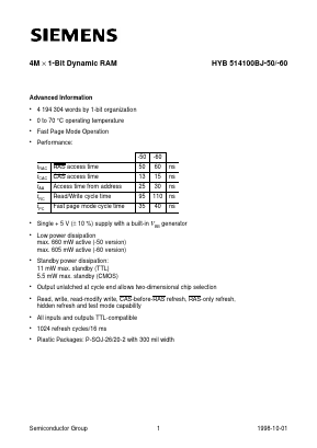 HYB514100BJ-50 Datasheet PDF Siemens AG