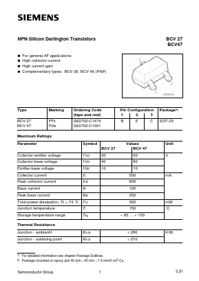 BCV27 Datasheet PDF Siemens AG