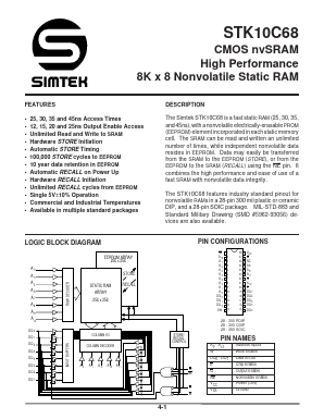 STK10C68-C40 Datasheet PDF Simtek Corporation