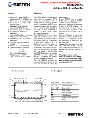 U631H256XS Datasheet PDF Simtek Corporation