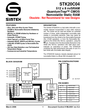 STK20C04-W25I Datasheet PDF Simtek Corporation