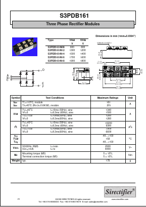 S3PDB161N16 Datasheet PDF Sirectifier Electronics