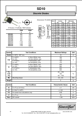 SD1001 Datasheet PDF Sirectifier Electronics