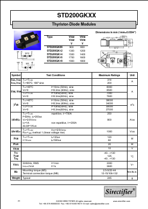 STD200GK16 Datasheet PDF Sirectifier Electronics