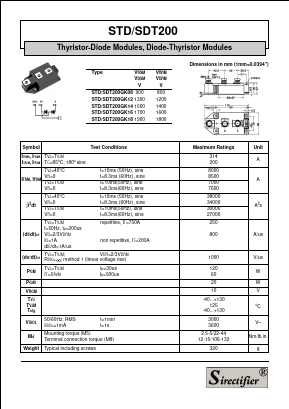 STD200GK12 Datasheet PDF Sirectifier Electronics