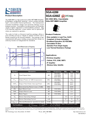 SGA-6289Z Datasheet PDF Sirenza Microdevices => RFMD