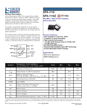 SPA-1118Z Datasheet PDF Sirenza Microdevices => RFMD