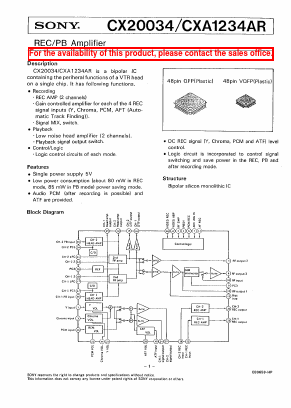 CX20034 Datasheet PDF Sony Semiconductor