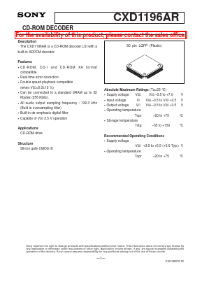 CXD1196AR Datasheet PDF Sony Semiconductor