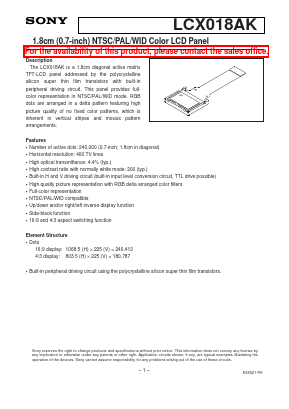 LCX018 Datasheet PDF Sony Semiconductor