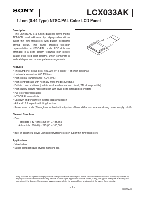 LCX033AK Datasheet PDF Sony Semiconductor