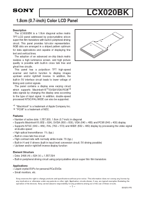 LCX020 Datasheet PDF Sony Semiconductor