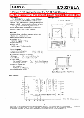 ICX027BLA Datasheet PDF Sony Semiconductor