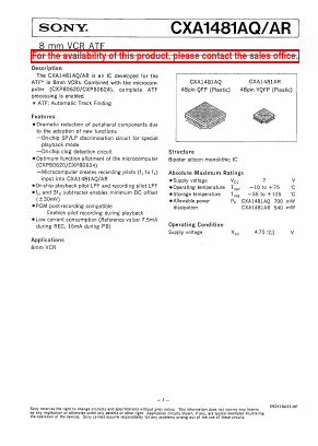 CXA1481AR Datasheet PDF Sony Semiconductor