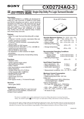 CXD2724AQ-3 Datasheet PDF Sony Semiconductor