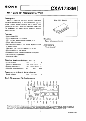 CXA1733M Datasheet PDF Sony Semiconductor