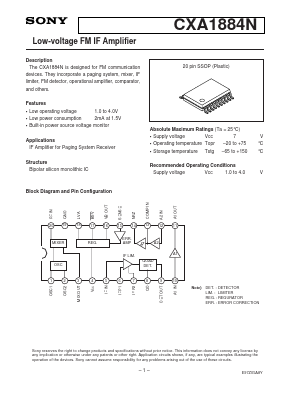 CXA1884N Datasheet PDF Sony Semiconductor