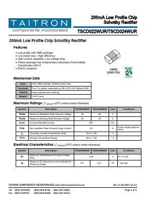 TSCD022WUR Datasheet PDF TAITRON Components Incorporated