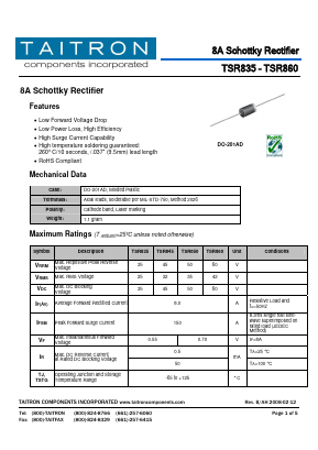 TSR835 Datasheet PDF TAITRON Components Incorporated