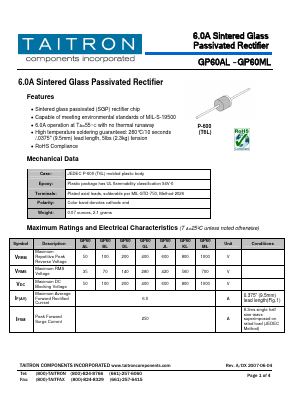 GP60AL Datasheet PDF TAITRON Components Incorporated