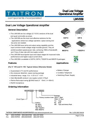 LMV358 Datasheet PDF TAITRON Components Incorporated