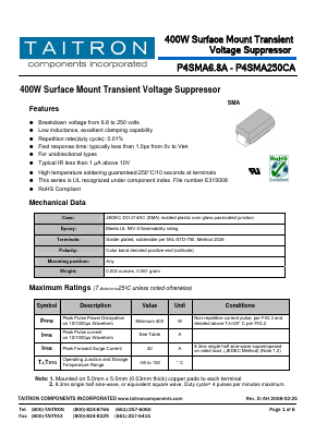 P4SMA120A Datasheet PDF TAITRON Components Incorporated