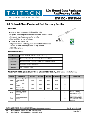 RGP10Q Datasheet PDF TAITRON Components Incorporated