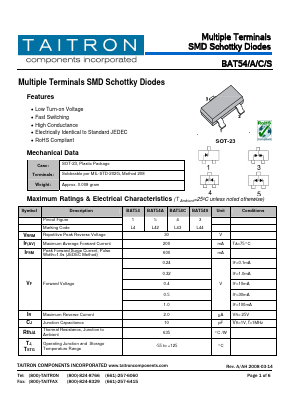 BAT54S Datasheet PDF TAITRON Components Incorporated