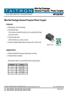 KPC357NT Datasheet PDF TAITRON Components Incorporated