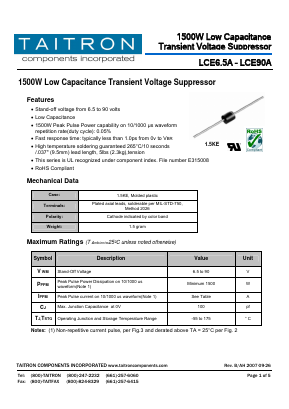 LCE10A Datasheet PDF TAITRON Components Incorporated