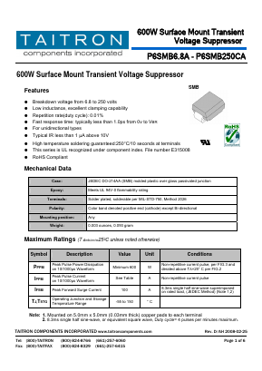 P6SMB22CA Datasheet PDF TAITRON Components Incorporated