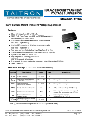 SMAJ9.0A Datasheet PDF TAITRON Components Incorporated