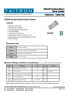 TZMC2V4 Datasheet PDF TAITRON Components Incorporated