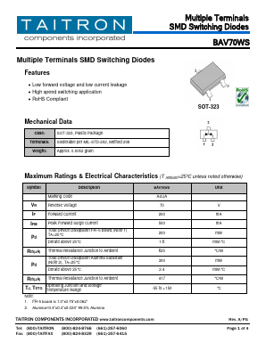 BAV70WS Datasheet PDF TAITRON Components Incorporated