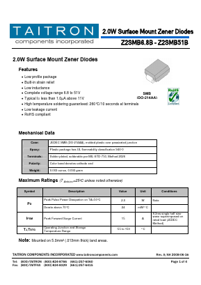Z2SMB18 Datasheet PDF TAITRON Components Incorporated