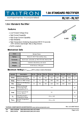 RL106 Datasheet PDF TAITRON Components Incorporated