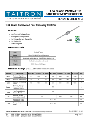 RL106FG Datasheet PDF TAITRON Components Incorporated