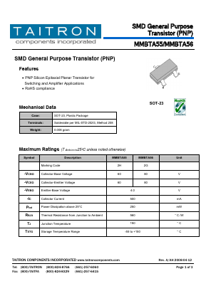 MMBTA56 Datasheet PDF TAITRON Components Incorporated