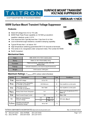 SMBJ22 Datasheet PDF TAITRON Components Incorporated