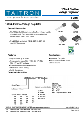 LM78L06S8-XX-AR Datasheet PDF TAITRON Components Incorporated