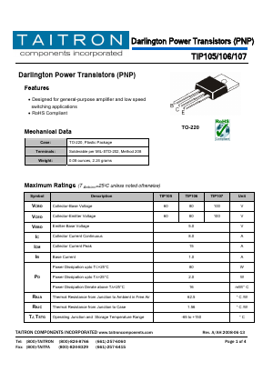 TIP105 Datasheet PDF TAITRON Components Incorporated