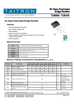 TU800G Datasheet PDF TAITRON Components Incorporated